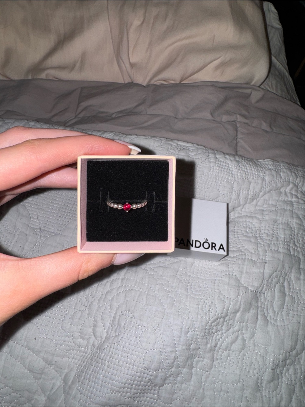 Pandora July blazing red beaded ring